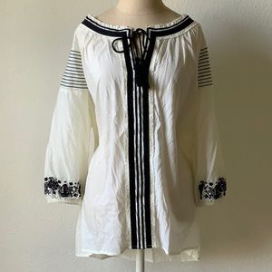 LANE BRYANT cotton embroidered peasant top